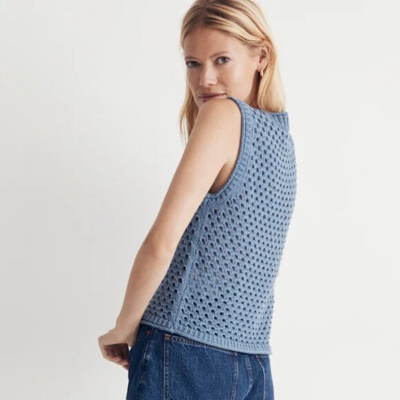 Madewell Open-Stitch Cotton Crop Sweater Vest in Robin Egg (Blue) - Size M - Picture 3 of 11